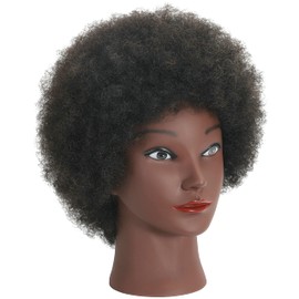RIHANNAHAIR Kinky Curly 100% Real Human Hair Mannequin Head with Stand Manikin Cosmetology Training Doll Head for Hairdresser Practice Braiding Styling Coloring Bleaching Dyeing Curling Cutting Updos Display