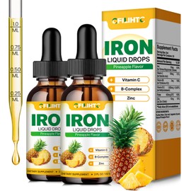 Liquid Iron Supplement for Women Men & Kids Multivitamin Iron Drops with Folate, Vitamin C, B6, B12, Zinc for Anemia, Iron Deficiency, Blood Builder, Energy - Natural Pineapple Flavor, Vegan 4 Fl Oz