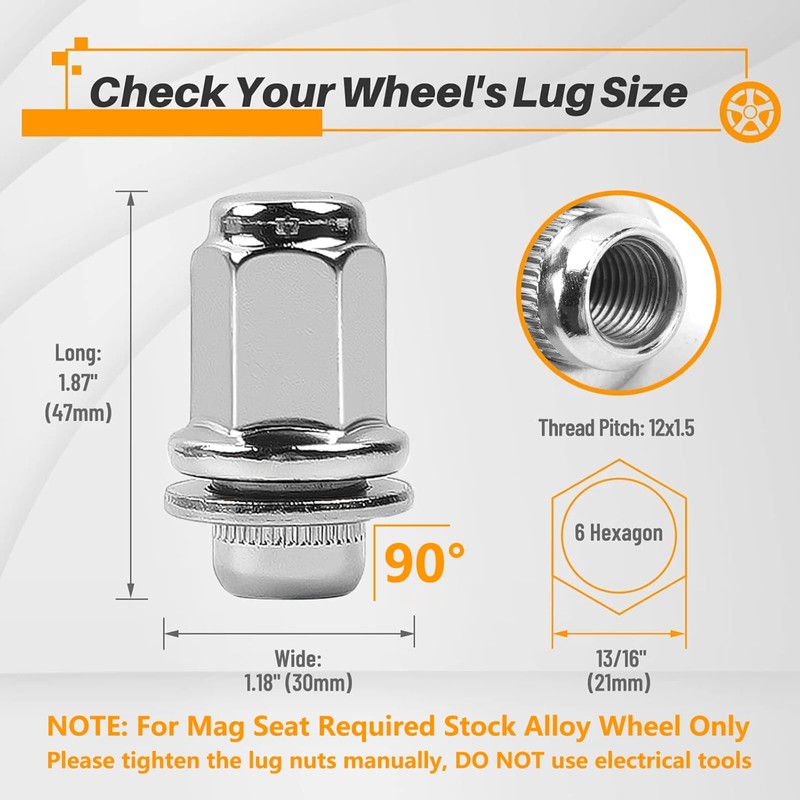 MIKKUPPA 24pcs M12X1.5 Mag Lug Nuts - 1.87" (47mm) Height