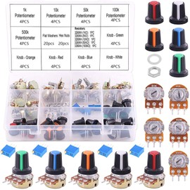 RUNCCI-YUN 25Pcs B1K B10K B50K B100K B500K Ohm Potentiometer Knob Linear Potentiometer 3 Terminal Rotary Potentiometer +5pcs 1Kohm -100Kohm Multiturn Trimmer, for Arduino Raspberry Pi
