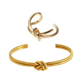 XMNIVATE 1 Piece Of Ladies Twist Knot Bracelet, 1 Piece Of Ring, Ladies Gold Bracelet, Ladies Knotted Bracelet, Thick Coil Bracelet, Adjustable Bracelet
