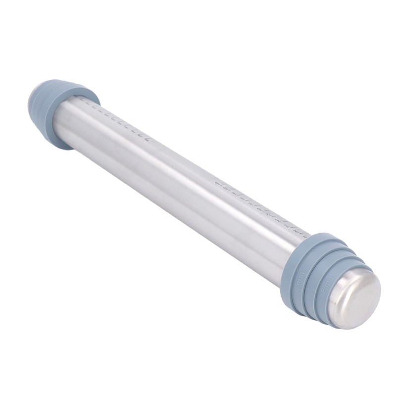 Rolling Pin Dough Roller Stainless Steel with 4 Silicone Guide