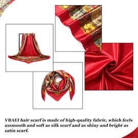 VBAEI 35” Large Square Satin Head Scarf - 1Pcs Satin Hair Scarf Silk Bandana Head Wraps For Women (Red)
