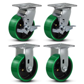 FOVERSWIVE 5"x2" Heavy Duty Casters- Polyurethane Casters Wheel, Casters Set of 4 Heavy Duty, Capacity up to 4000 Lb. Use for Platform Truck, U-Boat Cart, Workbenches (2 Brake &2 Rigid)