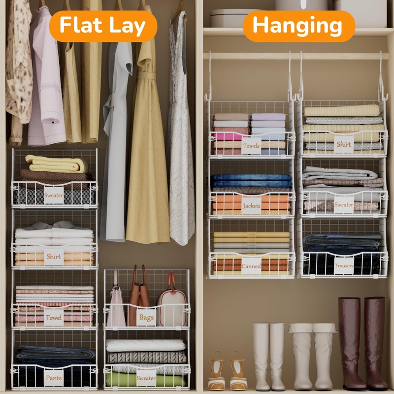 Poerlve Hanging Closet Organizers and Storage, 2 Tier Closet Shelf