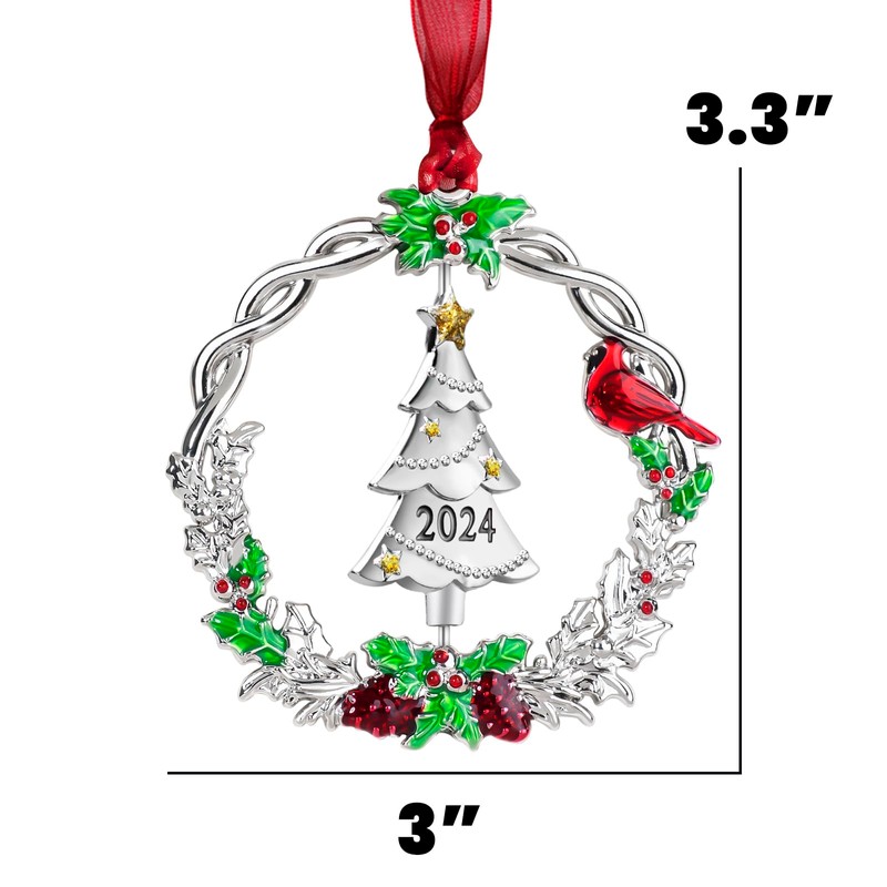 Mulumu 2024 Christmas Tree Ornament Metal Silver Hanging Rotatable Design