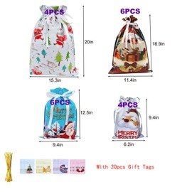 RLLJS 20Pcs Merry Christmas Drawstring Gift Bag New Year Candy Cookie Packaging Bag Christmas Home Decoration with Tags