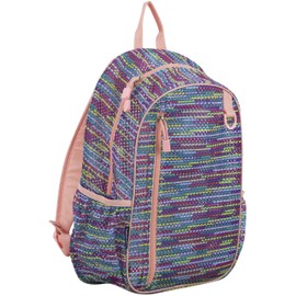 Eastsport Gym Mesh Backpack See Through Semi Transparent with Adjustable Straps for Work, Travel, Security, Swimming and Beach - Multi Color Striped/Blush Trim