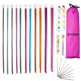 Crochet Hooks Set,11 Size of Aluminum Tunisian Afghan Knitting Needle Set with Storage Bag,Including Locking Stitch Makers Large-Eye Blunt Needles Measure Tape for Beginners Home Use