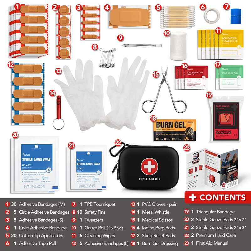 Mini First Aid Kit, 100 Pieces Water-Resistant Hard Shell Small