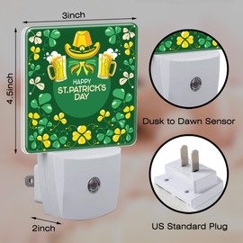 Happy St. Patrick's Day Night Light for Kids,Green Shamrock Leprechaun and Rainbow Night Light Plug in with Dusk to Dawn Sensor, 0.5w Energy Saving Sleep Friendly Nightlight for Kitchen Bedroom