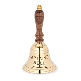 NKlaus Captain's Bell 11581 17 cm Solid Brass Gold Hand Bell with Wooden Handle