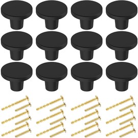 BIGLUFU 30mm Drawer Knobs, 12 Pieces Black Kitchen Cabinet Knobs, Round Dresser Knobs, Drawer Handles, Door Knobs, Dresser Drawer Pulls, Knobs for Dresser Drawers