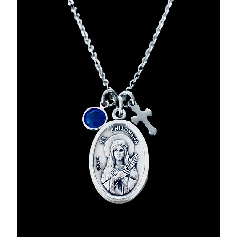 Saint Philomena Medal Necklace, Patron Saint of Children St Philomena