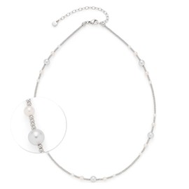 Jewels by Leonardo Elsana necklace, short chain made of silver-coloured stainless steel, imitation pearls in white, cream and light grey, 45-50 cm length, jewellery gift, 024333, Stainless Steel, No