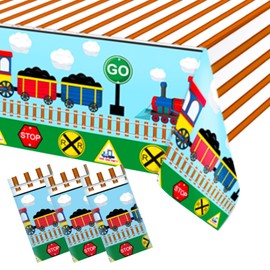 Auch 3 Pieces Train Plastic Tablecloths Train Theme Birthday Party Supplies Train Party boy Tablecovers Train Party Decorations 51 x 87 Inch