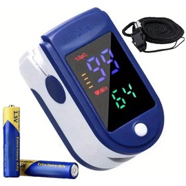Finger Pulse Oximeter Larger Display Blood Oxygen Monitor with Batteries and Lanyard Included Fingertip Pulse Oximeter Color: Navy Blue