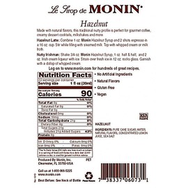 Monin - Hazelnut Syrup, Nutty Taste of Caramelized Hazelnut, Natural Flavors, Great for Mochas, Lattes, Smoothies, Shakes, and Cocktails, Non-GMO, Gluten-Free (1 Liter, 4-Pack)