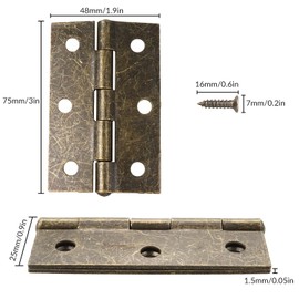 10PCS Retro Door Hinges, 75mm (3 Inch) Bronze Butt Hinges with 60PCS Antique Hinge Screws, Thickened Folding Butt Hinges Home Furniture Wooden Door Hinge for Outdoor and Internal Doors