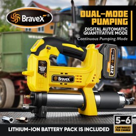 Bravex Cordless Grease Gun Battery Powered, 12,000 PSI Electric Grease Gun 21V, 40” High Pressure Long Hose, Rechargeable Battery Pack Included