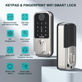Wi-Fi Smart Deadbolt Keyless Entry: 9-in-1 Hornbill Smart Lock for Front Door, Smart Deadbolt Lock, Electronic Keypad Code Fingerprint Unlock, Works with Alexa for Home Office Hotel, Satin Nickel