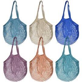 NAROSEBE Pack of 6 Shopping Net Fruit Vegetable Mesh Bag Mesh Bag Shopping Bag Reusable Mesh Shopping Bag Mesh Cotton Mesh Bag with Handle for Fruit Vegetable Market / Food, White, pink, grey, grey,