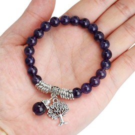 mookaitedecor Natural Amethyst Semi Precious Gemstone Tree of Life Stretch Bracelet Elastic, Reiki Chakra Purple Quartz Healing Crystal Stone Beads Bracelet 8mm Tree of Life Jewellery Women Men