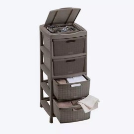 QHogar Cajonera Fique De 4 Gavetas Con Tapa Para Organización