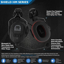 UM ULTRAMAXX Bluetooth Hard Hat Ear Muffs, NRR 27dB Helmet Attachable Work Headphones, Adjustable Cap-mounted Earmuff