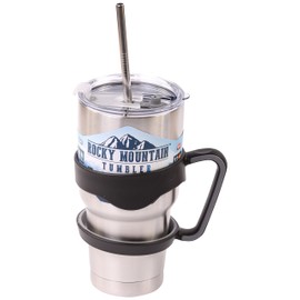 4 Bend Stainless Steel Straws for Rocky Mountain 30 Ounce Double-Wall Tumbler Vacuum Cup - CocoStraw Brand Drinking Straw TV (4 Straws + Lid + Handle)