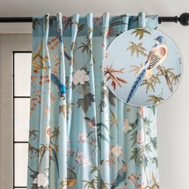 Maison d' Hermine Curtains for Living Room 100% Cotton 96 inch Length One Panel Light Filtering Curtains for Bedroom Windows with Rod and Loop Pockets Drapes (Hokuzai Blue, 50" W x 96" L)