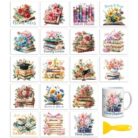 Peacoblue 18 Sheets Rub On Transfers for Crafts, Books and Flowers UV DTF Cup Wrap Waterproof Cold Transfers Stickers for Wood Glass Home Decor 3.6 * 3.9inch