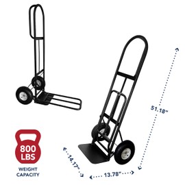 Olympia Tools 800 Lb Sack Hand Truck with Folding Nose, D Handle and 10" Pneumatic Wheels for Home and Office Use