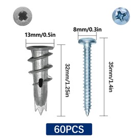 AvrestYPT Zinc Self Drilling Drywall Anchors Kit with Screws 30 Heavy Duty Metal Wall Anchors 30#8 x 1.5 Screws 60 Piece Total Ideal for Hanging Pictures Shelves TVs and More