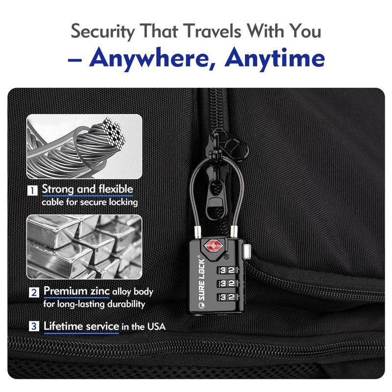 SURE LOCK TSA Compatible Travel Luggage Locks, Inspection Indicator, Easy