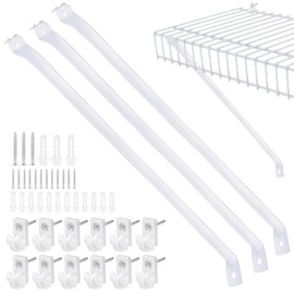 12 Inch Wire Shelf Brackets Set, Includes 3 Pack Metal Closet Support Bracket and 12 White Down Wall Clips with Screws Expansion Tubes for Wire Closet Shelving Suitability, Wardrobe