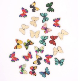 Ewanda store Butterfly Buttons for Crafts,300 Pcs Wooden Butterfly Buttons 2 Holes Wood Butterfly Buttons Decorative Craft Buttons for DIY Sewing Crafting
