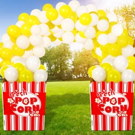 Kathfly 31.5 Inch Giant Popcorn Box with Balloons Stand up 3D Box Cardboard Stand up Giant Movie Popcorn for Movie Themed Party Carnival and Party Decorations(2 Pieces,Classic Style)