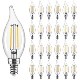 Hizashi E12 Candelabra Bulbs 60 watt Equivalent, 90+ CRI E12 LED Bulb Flame Tip Chandelier Light Bulbs Dimmable, 6W 550LM 3000K Soft White, CA10, UL Listed, 24 Pack