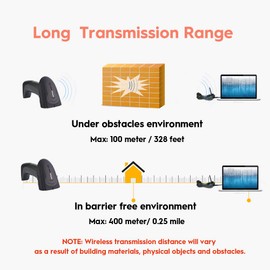 NADAMOO Wireless Barcode Scanner with USB Cradle Charging Base 328Ft Long Transmission Handheld 1D Cordless Laser Barcode Reader Portable Bar Code Scanning for Retail Supermaket Warehouse