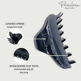 Parcelona Pinzas para el cabello de acetato de celuloide con mordaza de resorte ajustada para cabello fino, fabricadas en Francia (color concha y negr