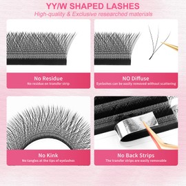XIUSUZAKI W Lash Extensions Supplies 3D Eyelash Extensions W Shape 0.07mm Thickness D Curl 9mm Premade Fans Easy Fan Lashes Volume Matte Black 12 Rows Crisscross Eye Lashes(W-3D-0.07-D,9mm)