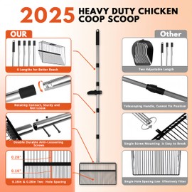 15inch Large Chicken Poop Scooper, 2 Slot Widths (0.16"&0.28"), 39" to 76" Adjustable Stainless Steel Handle, Sifting Litter Shovel for Chicken Coop/Stables/Farm Cleaning(with Effortless Grip)