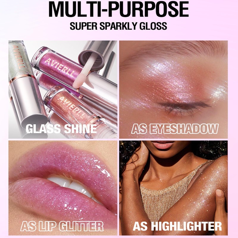 Glitter Lip Gloss, Sparkling Iridescent Lip Gloss Moisturizing Hydrating Shimmer
