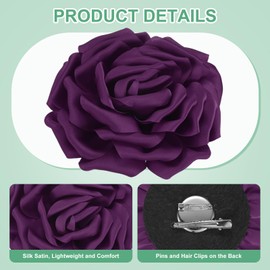 M METERXITY Large Rose Flower Brooches Lapel Pin, Lapel Pins Dainty Satin Fabric Big Camellia Flowers Oversized Brooches and Pins for Wedding/Parties/Clothes/Jewelry [16cm, Purple]