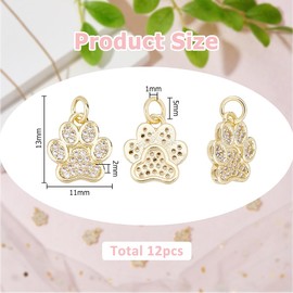 Hobbspring 12 Stück Anhänger Mit Katzen Und Hundepfotenabdruck 18 Karat Vergoldet Tierpfoten Anhänger Zirkonia Hundepfoten Anhänger Für Schmuck Halsketten Armbänder Herstellung von DIY Bastelarbeiten