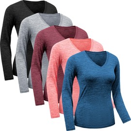 5 Pack Womens Long Sleeve Workout Tops Moisture Wicking Athletic Shirts Running Quick Dry V Neck T Shirts for Women
