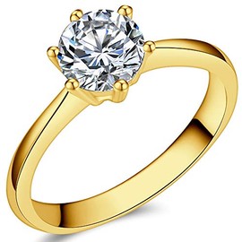 1.0 Carat Classical Stainless Steel Solitaire Engagement Ring (Gold, R)