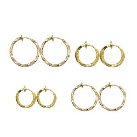 Lanxy Twisted Clip On Earrings 4PCS Different Size Gold Silver Grey Rose Gold Tone 0.51IN/0.59IN/0.70IN/0.78IN Stainless Hoop Earrings for Women Girls No Piercing, Acero inoxidable