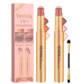 Vevivia 2pcs 3 Color Eyeshadow Stick,Waterproof Glitter Highlighter Stick, Long Lasting Creamy Eye Shadow, with Vitamin E Makeup for Day & Night Look, 1.13 Oz (Shimmer rose+Shimmer orange)